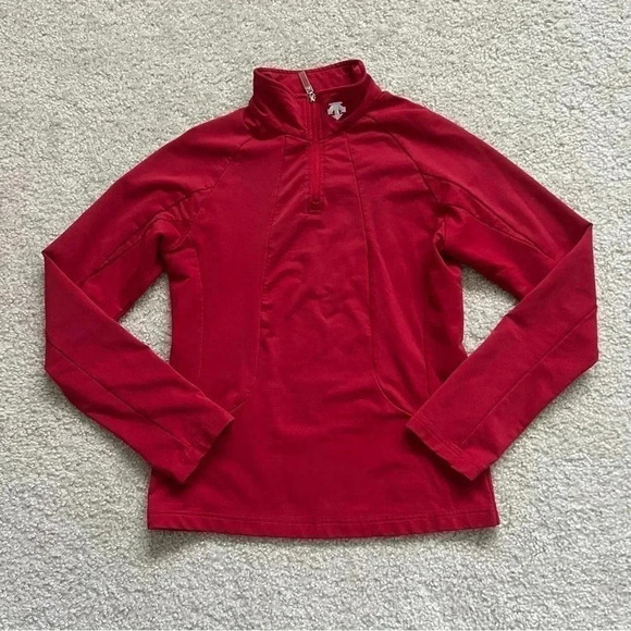 Descente 1/4 Zip Ski Snowboarding Outdoor Long Sleeve Shirt Sweater Red Size Med - Picture 1 of 16